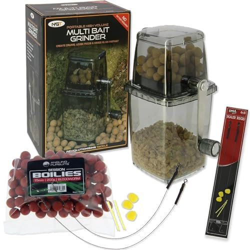 NGT Fishing Bait Set Boilie Grinder Crusher Boilies & Barbless Hair Rigs Carp Tackle