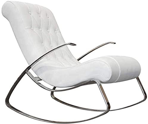 CUNTO Schaukelstuhl, Liegestuhl, moderner Lounge-Sessel, Leder, für Schlafzimmer, Nickerchen, einzelner Schaukelstuhl, Schwarz, Weiß, Farbname: Weiß (Weiß)