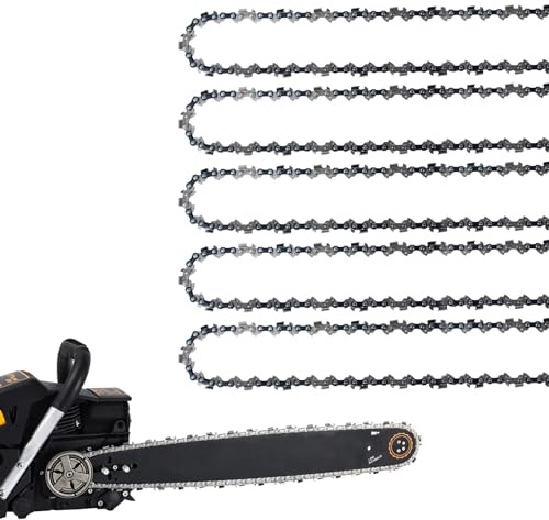 5 Pack 18 Inch Chainsaw Chain 62 Drive Links .050 Gauge, 3/8 Pitch Replacement Chains Compatible with Ryobi, Kobalt, Echo, Poulan, Craftsman and more