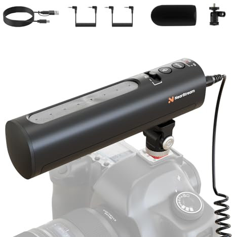 NearStream Shotgun Mikrofon für Kamera, Richtmikrofon mit 8 Mikrofon Array, Camcorder Mikrofon für DSLR, PC und Android Smartphones,12H Batterie/3 Polarmuster/Volumensteuerung/überwachung (AM10B)