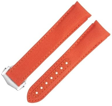 BAHDB Für Omega-Armband für AT150 Seamaster 300 Planet Ocean De Ville Speedmaster Uhrenarmband mit gebogenem Ende, 20 mm, neue orangefarbene Uhrenarmbänder aus hochdichtem Nylon-Rindsleder(Orange 6)