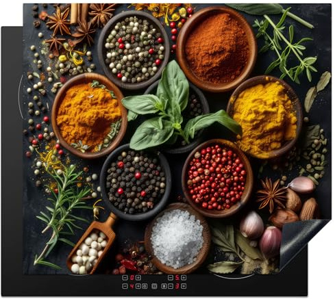 KitchenYeah© Herdabdeckplatte Einteilig Induktionsmatte Küche Abdeckung | 60x52 cm - Ceranfeld Herd Abdeckplatte Deko Vinyl Matte Aufrollbar Kräuter - Paprika - Kochen