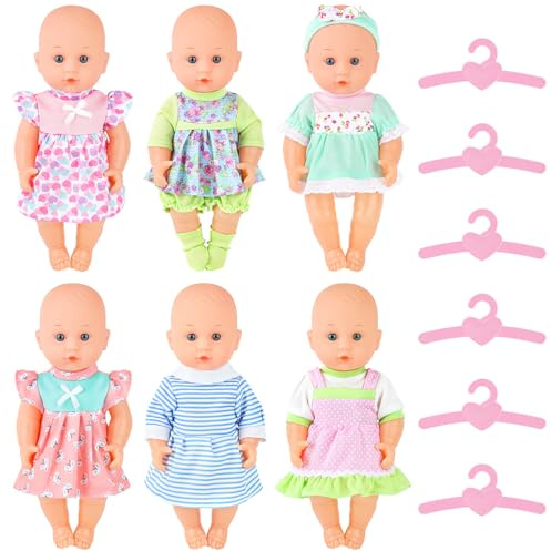 deAO 6 uppsättningar dockkläder för 28–36 cm babydockor, söta dockklänningar, set med 2 trosor och 6 hängare, docktillbehör, blommönster, skjorta med tutu för nyfödd baby, kjolset (ingen docka)