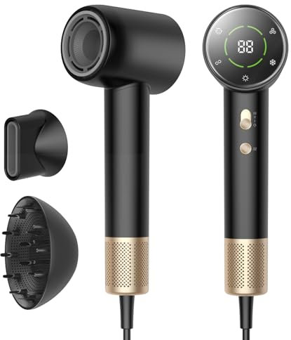 Föhn Ionen Haartrockner, Hochgeschwindigkeit Haarföhn, 110,000RPM Bürstenloser Motor Schnelles Trocknen Föhn, 200 Millionen Negativ Ionen Haartrockner mit 1 Diffusor & 1 Konzentratoren
