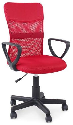 IDIMEX Bürodrehstuhl Jogo höhenverstellbar, rot - ergonomischer Schreibtischstuhl mit Armlehnen, Drehstuhl mit atmungsaktivem Mesh Stoffbezug, Stuhl für Büro und Home Office