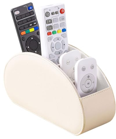 Fernbedienungshalter mit 5 Taschen, PU Leder Desktop Organizer, Multifunktion Fernbedienung Organizer, Große Halterung für Fernbedienungen, Make-Up, Make-up-Pinsel und Büromaterial (Weiß)