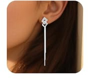 Silber 925 Ohrringe Damen, Lang Hängend Ohrringe Hypoallergen Quasten Hängeohrringe Lange Zirkonia Drop Ohrring Glitzer Eckig Ohrhänger fur Damen Mädchen