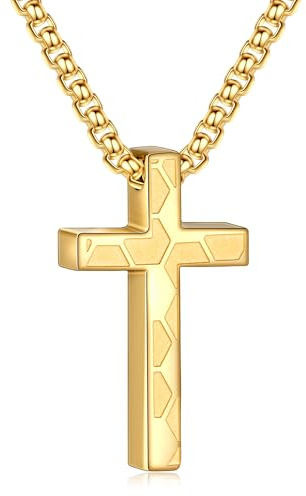 Aretas Football Collier en Forme de Croix pour Homme, Enfant et Garçon Or Cadeau de Baptême - Chaîne avec Pendentif en Forme de Croix en Acier Inoxydable 22 Zoll, Acier Inoxydable