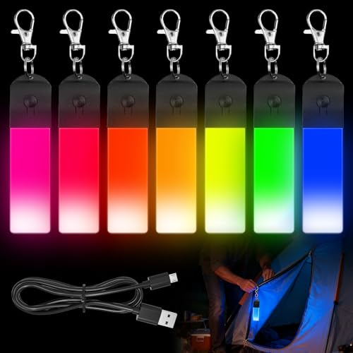 Behogan Lot de 7 pendentifs LED clignotants - 5 modes d'éclairage - Étanche - Porte-clés - Rechargeable par USB - Lumière de sécurité - Pour cartable, randonnée, course, jogging, promenade du chien