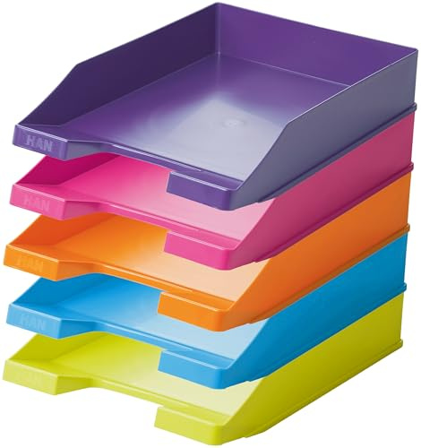 HAN 1027-X Briefablage Klassik, DIN A4/C4, stapelbar, stabil, modern (Sortiert | Trendfarben, 5er Pack)