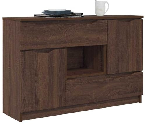 vidaXL Sideboard med låda Brun Ek 100 x 30 x 65,6 Konstruerat trä, Vardagsrum, Rektangulär, Modern design, Gott om förvaringsutrymme, Ljust ljus, Bekväm sittplats, Funktionell layout