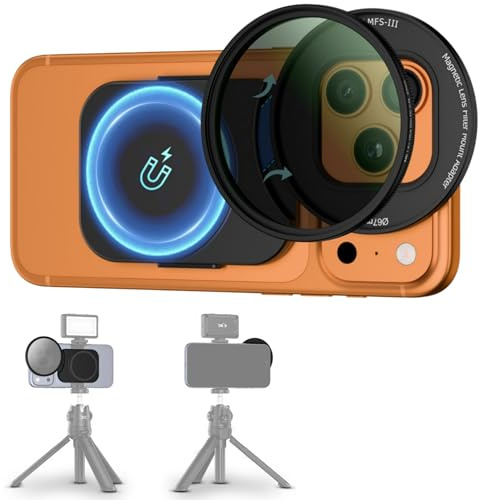67mm Phone Lens Filter Adapter Mount + CPL Filter, Double-Sided Magnetic | for iPhone 17 16 15 14 Pro Max Plus Air, Phone Lens Filter Ring with 1/4-20 & Cold Shoe Pull-Out to fit 17 Pro Max