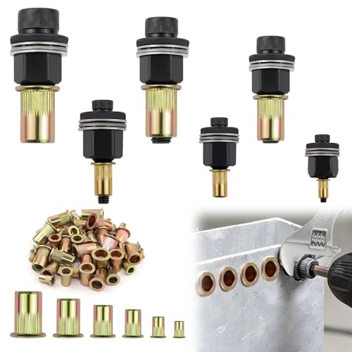 MISIQIMA 6 Pièces Pince A Insert Fileté Contenant 60 Insert Fileté Metal de Tailles M3 M4 M5 M6 M8 M10, Cet Outil de Rivetage Simple Peut Étre Utilisé Manuellement, ÉLectriquement Ou Pneumatiquement