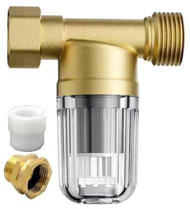 Juinbaomax XZ02 50 Micron Reusable Washing Machine Water Filter, Compact Brass Washer Water Filter, for Washing Machine, Heater, Camping, Garden, Anti Scale Portable Sediment Filter
