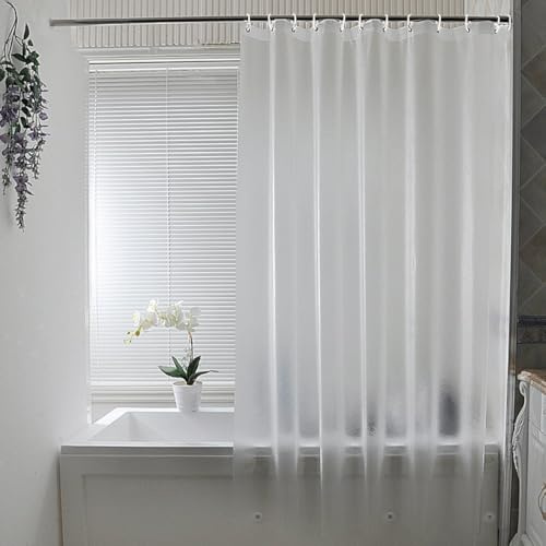 LUKDUNG Duschvorhang Halbtransparent 180x200cm, Wasserdicht Eva, Dick 0.2mm | Anti-schimmel Halbtransparent Kunststoff Badevorhang für Badezimmer Badewanne Dusche mit 3 Magnete und 12 Duschvorhangringe