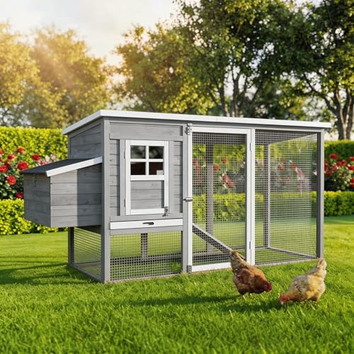 Miweba MyAnimal Hühnerstall MH-04 | 174x76x103 cm | Für 4 Hühner (Grau) | Winterfest | Vogelhaus | Hühnergehege mit Nistkasten | Voliere | Hühnerhaus | Freilaufgehege Huhn | Legenest | Vogelvoliere