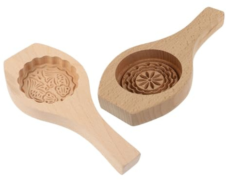Wooden Mooncake Mould Set 2Pcs for Home Kitchen Baking | Easy to Clean, Simple to Use, Wood Material, Moon Cake Shaping, Home Kitchen Use