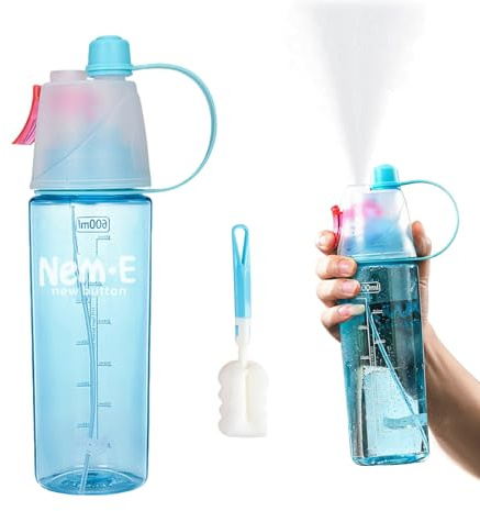 Borraccia spray da 600 ml con spazzola a tazza, 2 in 1, borraccia sportiva a prova di perdite, con cannuccia, per bambini e adulti, portatile, per esterni, per ciclismo, corsa, palestra, escursionismo