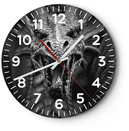 ARTTOR Orologio da Parete in Vetro Drago Creatura Bilance 30x30cm Piccolo Moderno Orologio da Muro Per Casa Cucina Soggiorno Silenzioso Wall Clock Decorazione Orologio da Appendere - C4AR30x30-0245