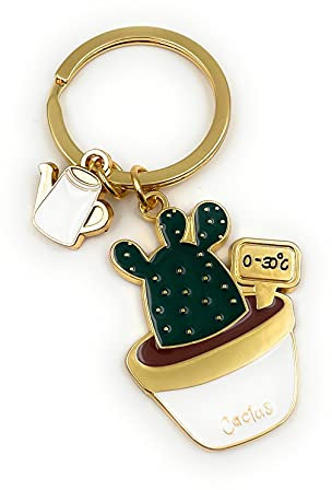 Onwomania Porte-clés pendentif en métal de cactus doré doré
