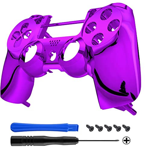eXtremeRate Custom Replacement Faceplate Cover for ps4 Slim Pro Controller, Chrome Purple Edition Front Housing Shell Case for ps4 Controller CUH-ZCT2 JDM-040 JDM-050 JDM-055 - Controller NOT Included