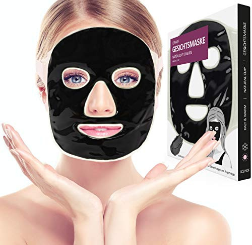 ICEHOF Kühlmaske mit Tonerde - Kühlende Maske für das Gesicht - Wohltuende Wellnessmaske - Entspannungsmaske wirkt beruhigend & schmerzlindernd - Gesichtsmaske (Schwarz)