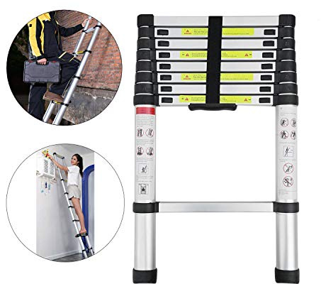 Telescopic Ladder 2.6m/8.5ft Aluminum Lightweight Portable Extendable Folding Ladder DIY Multipurpose Loft Ladder for Home Office Truck Outdoor Indoor