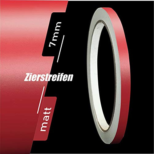siviwonder Zierstreifen selbstklebend Folie Dunkelrot Rot Matt matt 7 mm x 10 m Rolle Dekorband Auto Motorrad Boot Fahrrad Wohnwagen Helm Pinstripe Klebeband für Konturmarkierung Linien Dekoration UV