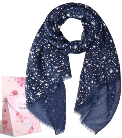 Yuson Girl Schal Damen Leicht Halstuch Gold and Silver Diffused Stars Schal ChiffontüCher Geschenk für Frauen 70 * 180cm Ganzjährig(Marineblau-1)