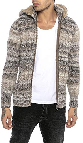 RED BRIDGE Cárdigan de Punto para Hombre Pulóver con Capucha removible Jersey con Cremallera Beige M