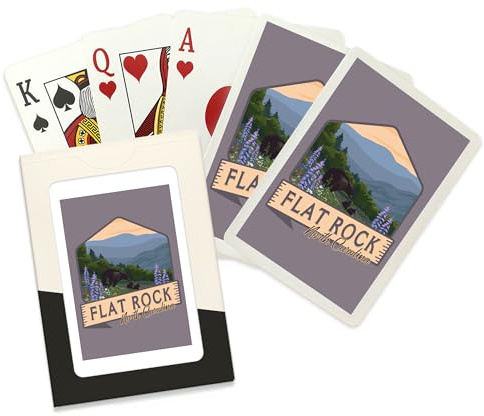 Lantern Press Flat Rock, North Carolina, Bear Family and Spring Flowers, 52 Playing Cards for Adults, Poker Size Card Deck