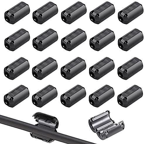 QitinDasen 20Pcs Schwarz Ferrit Ringkern Kabel-Clip, Ferrite Ring Core, RFI EMI Rauschunterdrückung, EMI Entstörfilter Ferritfilter, Klappferrit Ferritkern Kabelklemme (3.5mm Durchmesser)