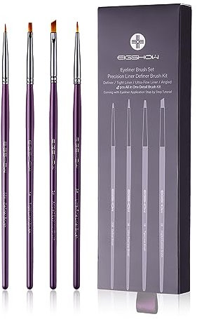 EIGSHOW 4 Pcs Eyeliner Brush Set - Angled Liner Brushes, Definer Brush, Ultra-Fine Liner Brushes Kits for Detailed Precision Eyeliner, Eyebrow Filling, Body or Face Painting
