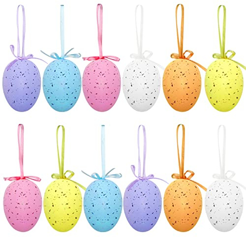 12Pcs Easter Eggs Decorations Hanging Ornaments Colorful for Easter Basket Tree Decor Party Favors Supplies Home
