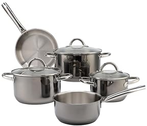 ECHTWERK Set di pentole ad induzione in acciaio inox di alta qualità con coperchio in vetro, 3 padelle, casseruola e padella Tutti i bruciatori Black Edition