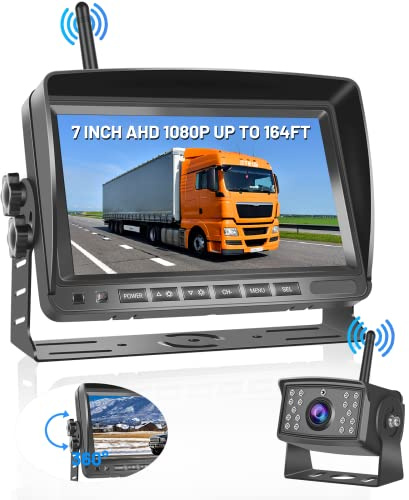 Hikity Cámara de Marcha Atrás Inalambrica Digital, Cámara de Visión Nocturna Resistente al Agua IP69 con LCD 4.3‘’Monitor Pantalla de 7 Camara Trasera de Coche para Coche/Autobús/Camión/Remolque