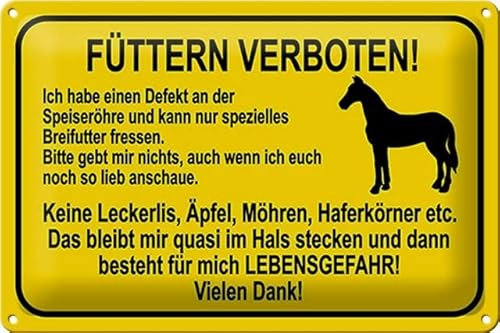 Blechschild 30 x 20 cm Warnschild: Pferde Füttern Verboten - DekoNo7