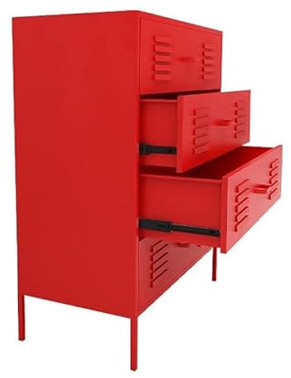 luckxuan Aktenschrank Nordische Metall-Aktenschränke for Büromöbel, breiter Eimerschrank, 4 Schubladen, Aufbewahrungsschränke, Heller Luxus-Wohnzimmerschrank Büroschränke Aktenschränke (Color : Rood)