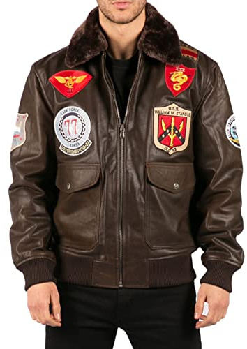 TruClothing.com Herren Bomberjacke Winddicht Winter US Pilot Flieger Luftwaffe Fliegen Echtleder Jacken Mantel
