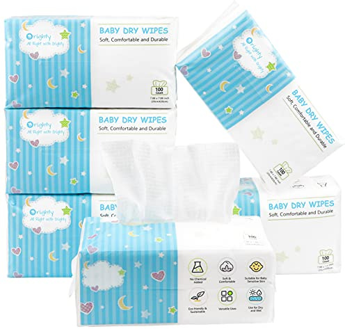 Orighty Toallitas secas para bebés, paños súper suaves y suaves para bebés, uso húmedo o seco, tejido 100% sin perfume para piel sensible de bebés, ideal para cambios de pañales, alimentación
