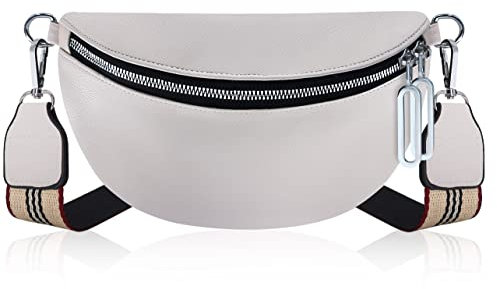 Aucenix Bauchtasche Damen Crossbody Bags - Gürteltasche Handtasche mit Breiter Gurt für Mädchen, Mode Hüfttasche mit verstellbarem Riemen, Stylisch Crossbag mit Premium PU Leder (Weiß)