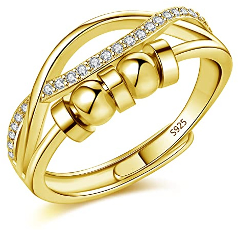 Kamise Silber Anxiety Ring, 925 Sterling Silber Angst Damen Ringe, Offen Einstellbar Anti-Stress Ring Dekompressionsringe, Unisex Unendlichkeit Fidget Spinner Ring Stimmungsring
