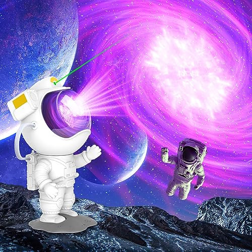 Cadrim Astronauta Lampara Proyector Estrellas Galaxia, Luz Nocturna Starry Sky con Nebulosa, HiFi Bluetooth,Lámpara de Proyector con Temporizador y Control Remoto para Dormitorio,Regalo para Adultos