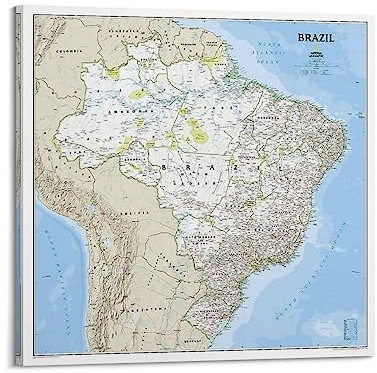 JONZA Karte Poster Südamerika Brasilien Klassische Karte Dekorative Malerei Leinwand Wand Und Kunst Bild Familie Schlafzimmer Dekor 28x28inch(70x70cm)