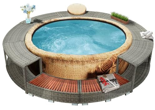 LAPOOH Bordo per Vasca da Spa in Polyrattan Grigio,Piscine e Spa,Accessori per Piscina e Spa(SPU:46459)