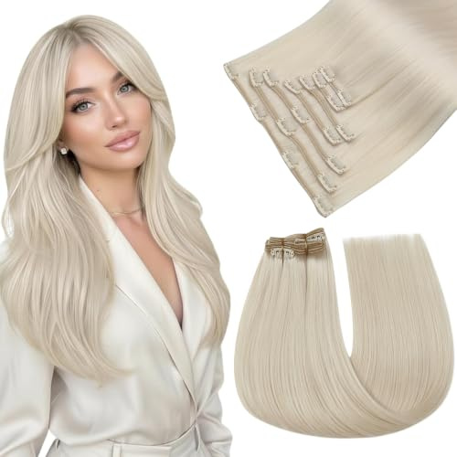 Easyouth Echthaar Extensions Clip Blond Echthaar Clip in Extension Platinblond Clips in Extensions Remy Menschenhaar Glatt 7pz 50cm 120g #1000