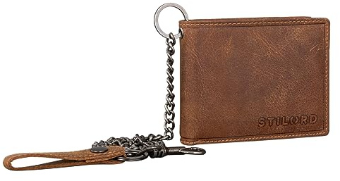 STILORD Dominik Geldbörse Herren Leder mit Kette stilvolle Slim Wallet klein Portemonnaie Herren Echtleder Geldtasche RFID Blocker Geldbeutel Vintage Farbe:Bergamo - braun