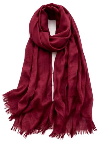 KARMA.DIEM Écharpe Femme Légère Été – Foulard Doux Effet Satin 100% Polyester – 180x65 cm – Léger, Brillant & Élégant – Foulard Luxueux Printemps Été - Rouge Vin