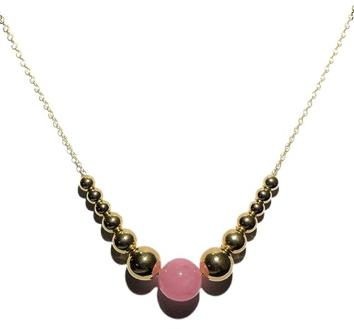 Jewelry By Sweet Pea 14K Yellow Gold Add A Bead 18.5 inch Necklace Chain w/Semi-Precious 10mm Pink Quartz Bead and 12 Decending 14k Yellow Gold Beads