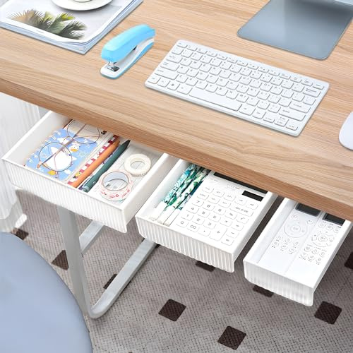VIPNAJI Lot de 3 tiroirs de rangement autocollants pour bureau, tiroir bureau, Organiseurs de Tiroir pour la Maison, le Bureau et L'école - Blanc